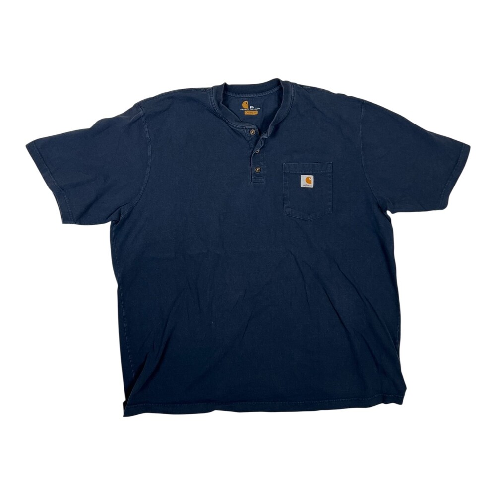 Carhartt Men's Pocket T-Shirt Henley Size 2XL Blue Sun Faded Grunge